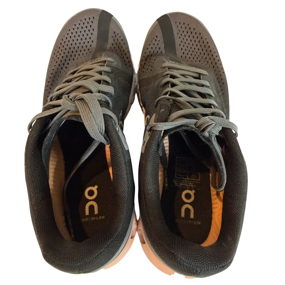 On Cloudflow Running Shoes Black Peach Charcoal Swiss Engineering Sneakers